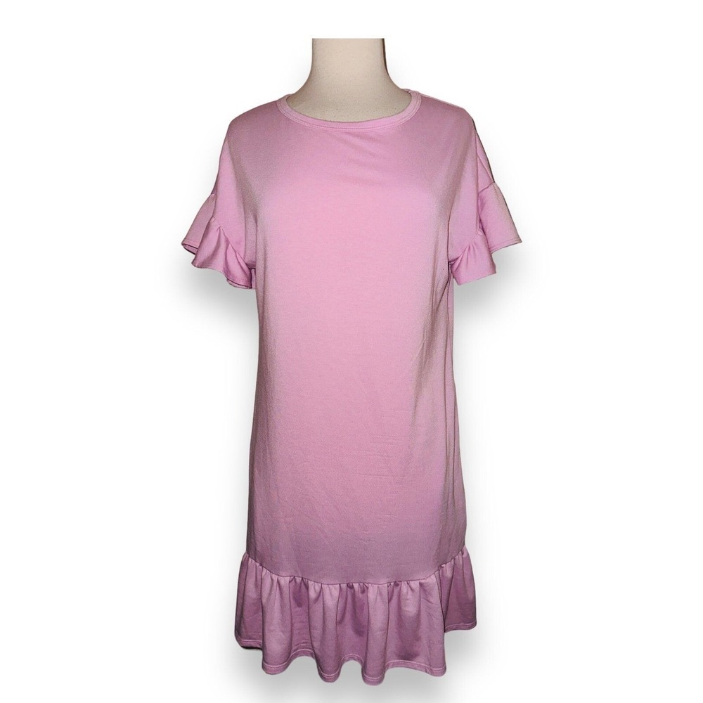 Q2 Vestique Dress Pink Ruffle Women's Medium Pockets Soft Comfortable